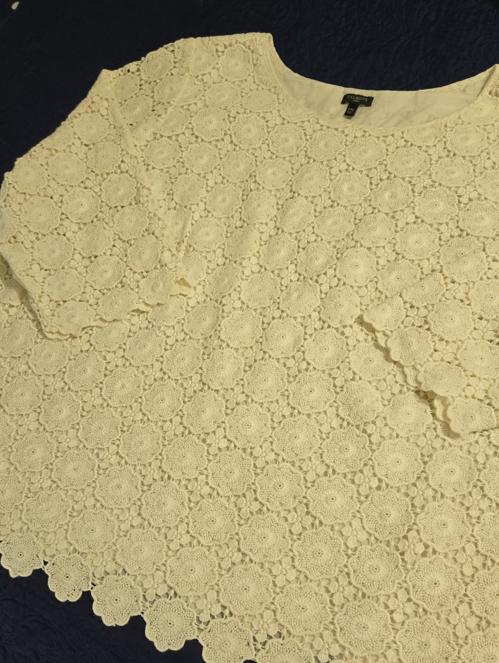 Talbots Cream Crochet Floral Lace Scoop Neck Top Size 24W